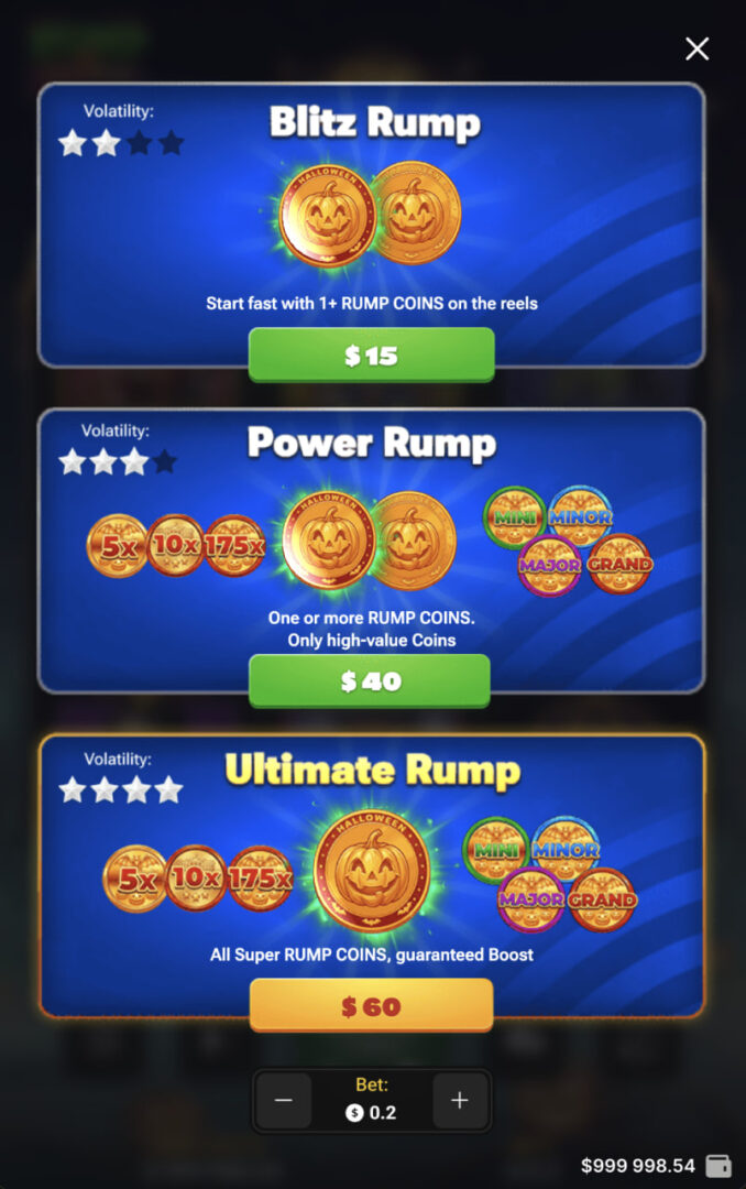 Rump And Halloween app jeu français inscription : options Buy Bonus en vue mobile verticale