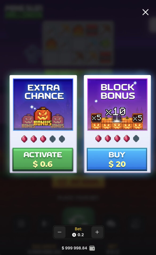 Mine Slot Halloween app jeu français inscription : fenêtre des options en vue mobile verticale