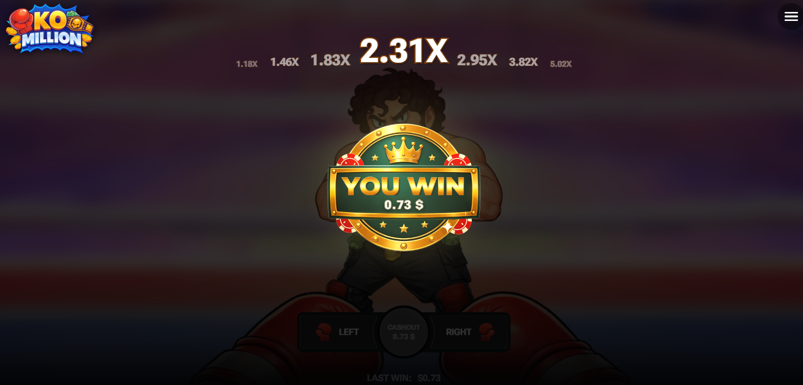 KO Million demo arnaque bonus code promo argent : écran You Win après un cashout