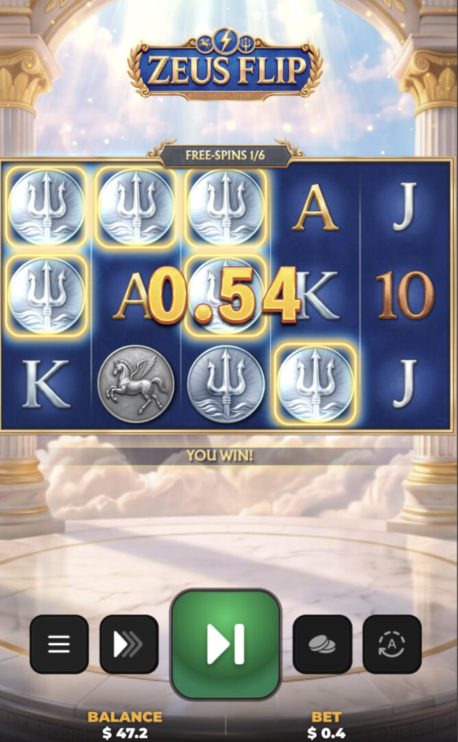 Zeus Flip app jeu français inscription gratuit : rouleaux grecs en vue mobile verticale