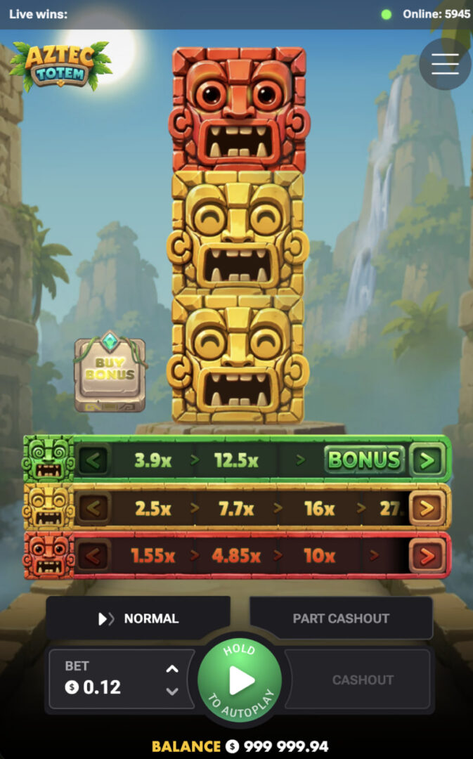 Aztec Totem app jeu d'argent français inscription : chemins de multiplicateurs en vue mobile verticale