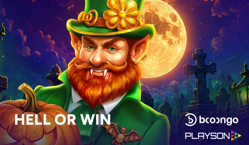 Just4win bonus casino gratuit, avis sur le jeu et inscription : visuel du tournoi Hell or Win avec lutin vampire et logos Booongo et Playson